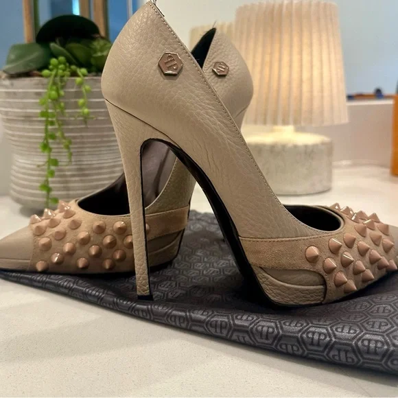 Philipp Plein Beige Studded Heels - Picture 1 of 7